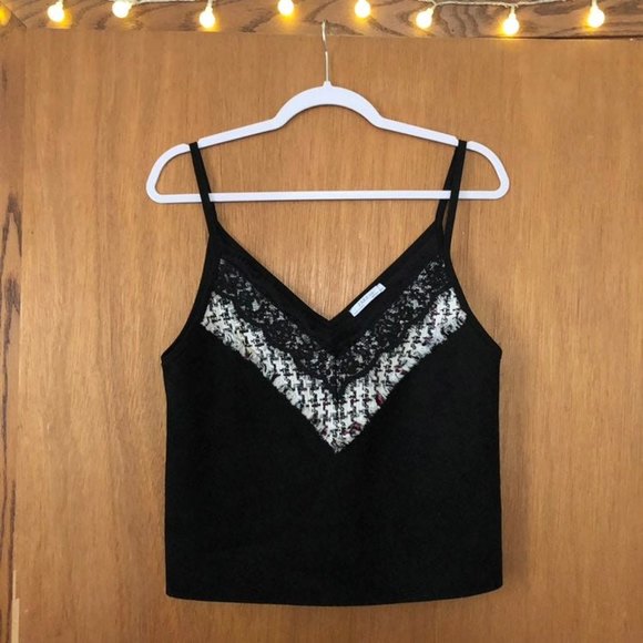 Zara Tops - Zara Basic Black Lace Suede Style Tank Top